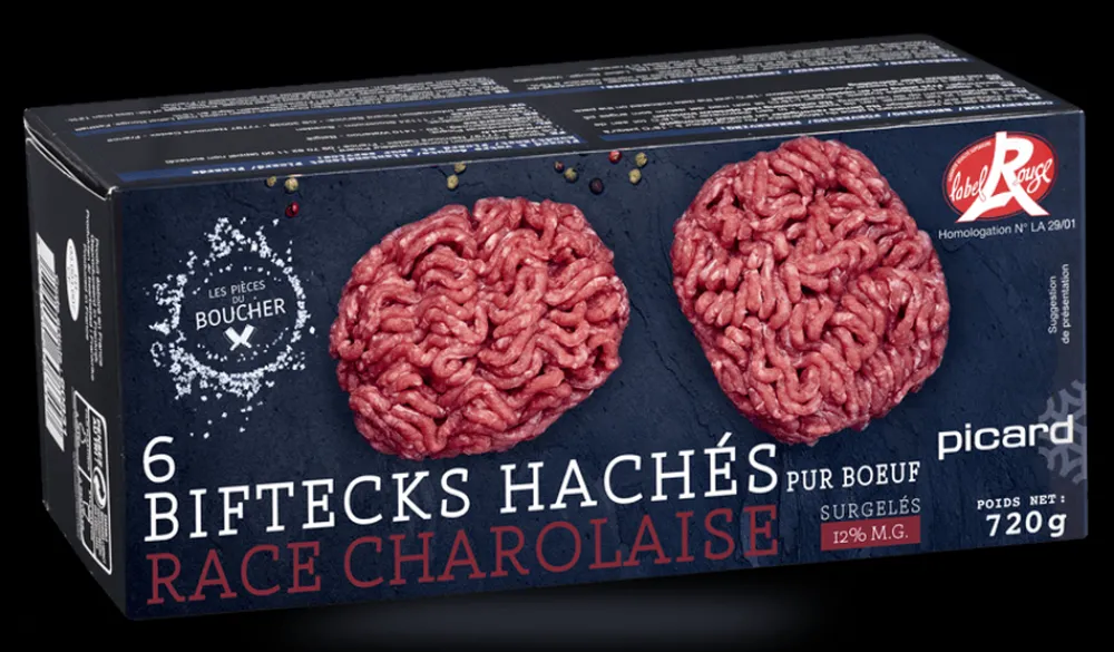 Picard 6 biftecks hachés Label Rouge*Enfant Produits Nutri-Score B|Viandes Pour Enfants