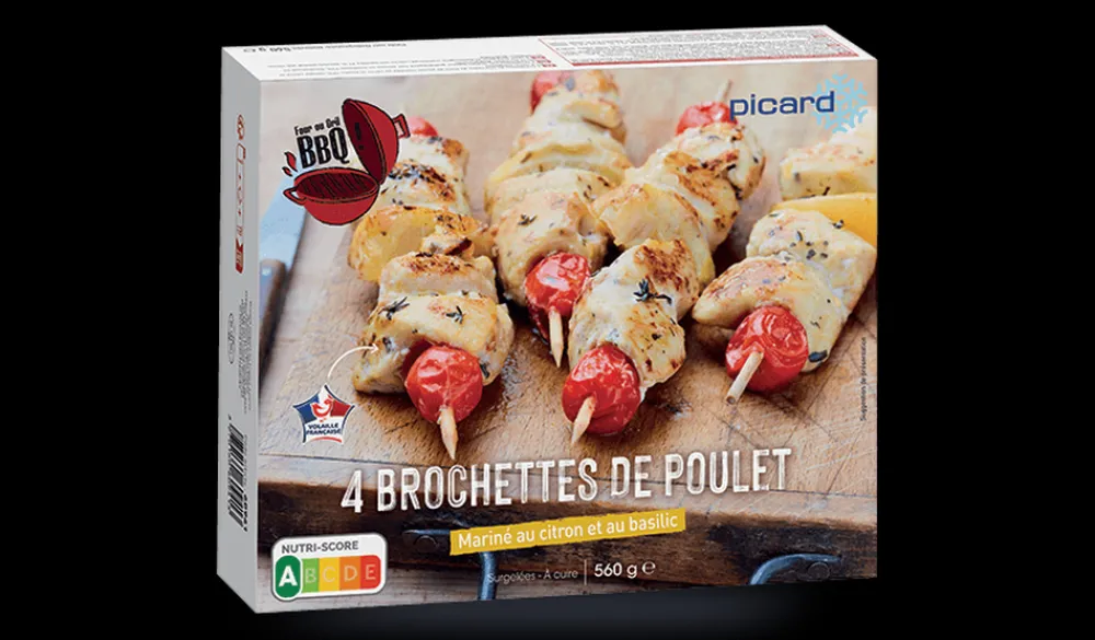Picard 4 brochettes de poulet mariné au citron et au basilic* Volailles Labellisées|Volailles Cuisinées