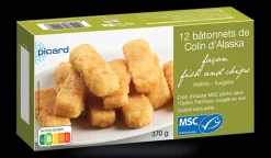 Picard 12 bâtonnets de colin d'Alaska chips MSC* Poissons Panés, Meunières|Colin Lieu, Colin D'Alaska