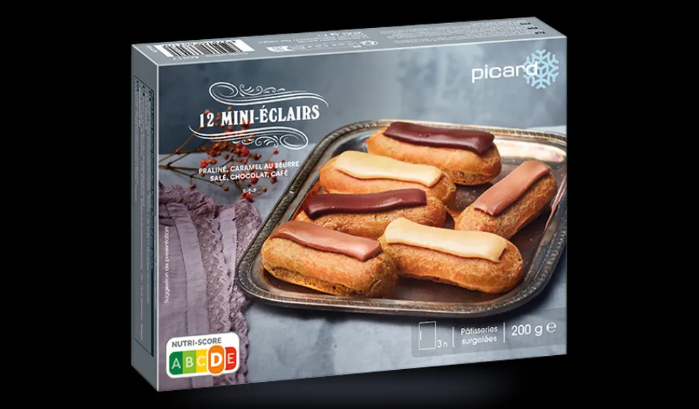 Picard 12 mini-éclairs, chocolat, caramel, praliné, café* Macarons, Mignardises