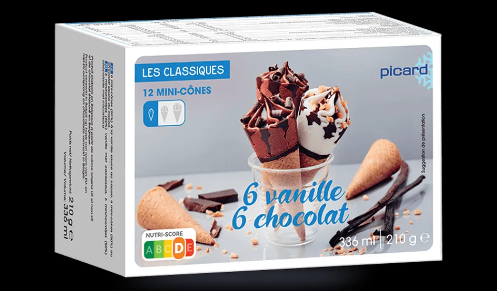Picard 12 mini-cônes vanille-chocolat* Cônes Glacés|Vanille, Caramel