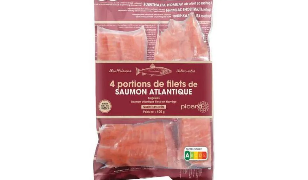 Picard 4 portions de filets de saumon atlantique, Norvège* Produits Nutri-Score A|Sans Sel Ajouté