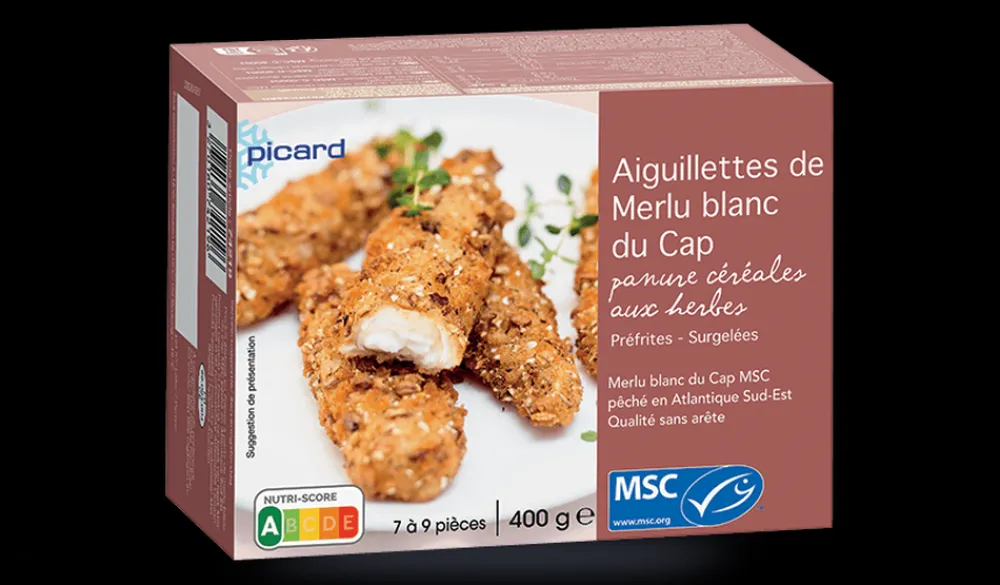 Picard Aiguillettes de merlu blanc du Cap panure* Produits Nutri-Score A|Poissons Panés, Meunières