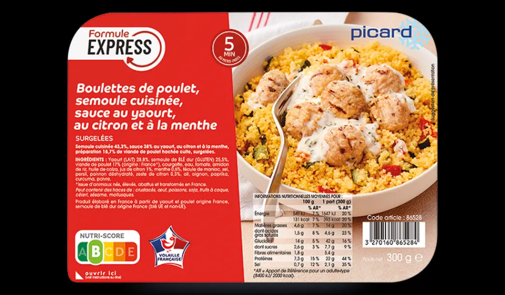 Picard Boulettes de poulet, semoule cuisinée* Couscous, Pâtes, Risottos