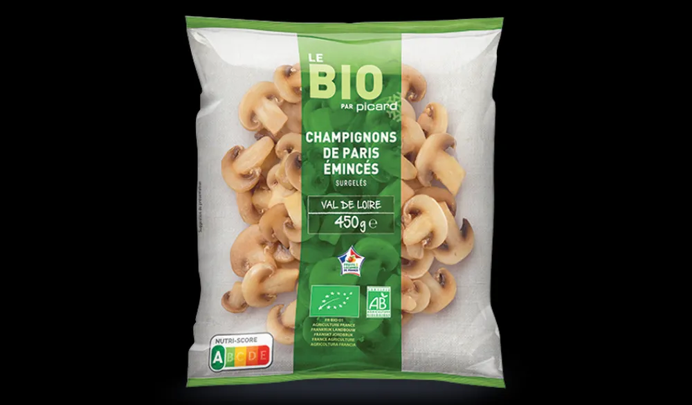 Picard Champignons de Paris émincés bio* Produits Nutri-Score A|Légumes Bio