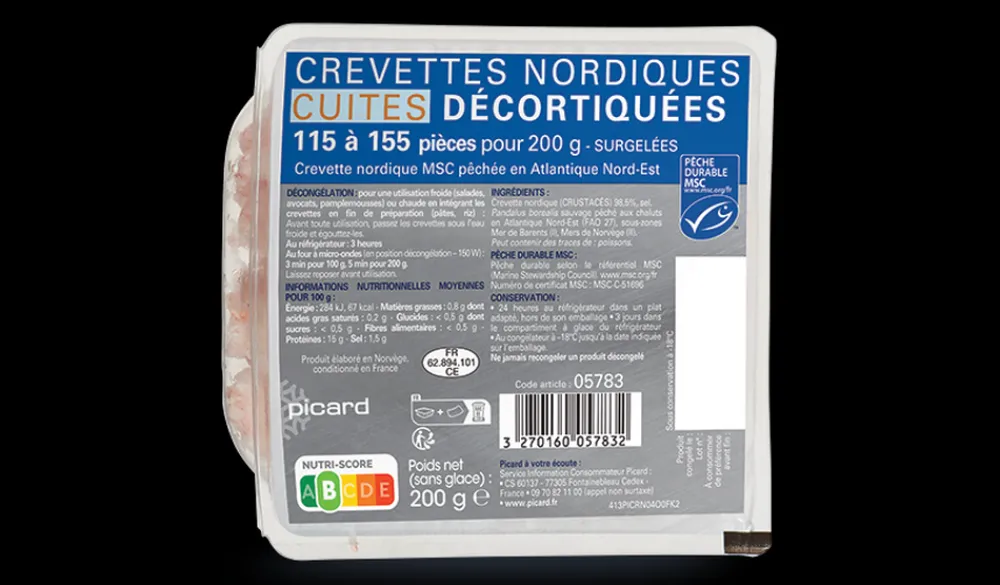 Picard Crevettes nordiques cuites décortiquées MSC* Fruits De Mer Bio Et Labellisés|Crevettes, Langoustes, Autres Crustacés