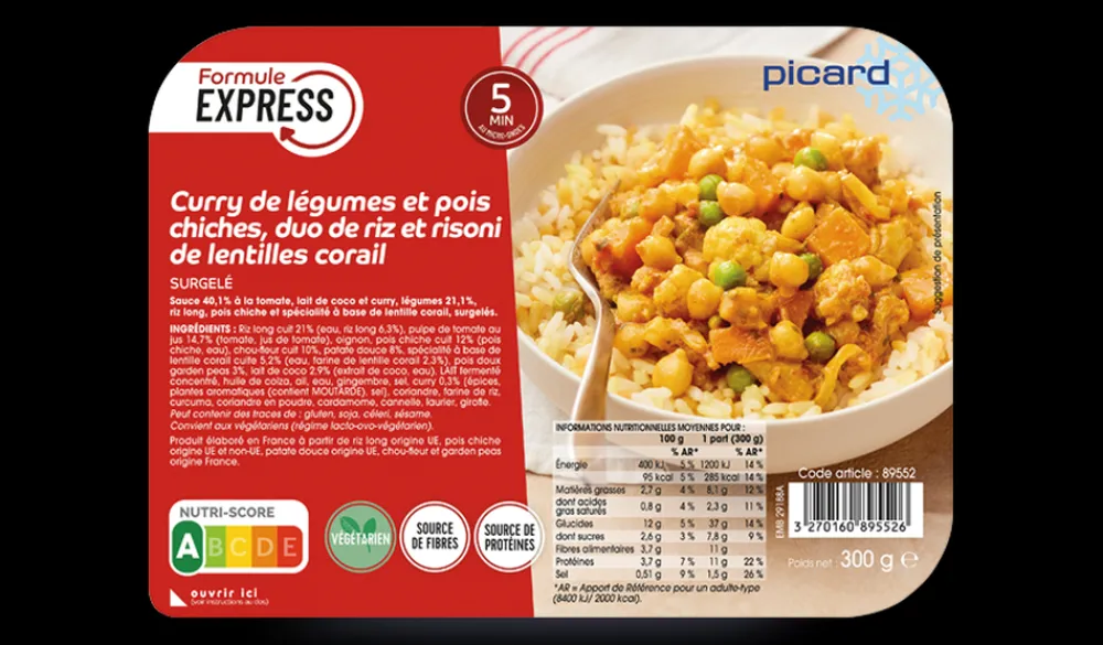 Picard Curry de légumes et pois chiches, duo de riz* Plats Cuisinés Végétariens