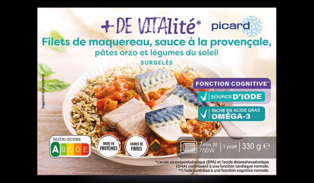 Picard Filets de maquereau, pâtes orzo, légumes du soleil* Poissons, Fruits De Mer Cuisinés