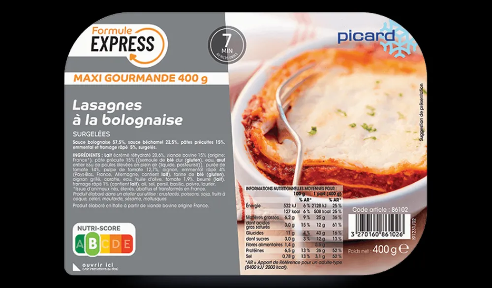 Picard Lasagnes bolognaise individuel*Enfant Produits Nutri-Score B|Plats Spécial Enfants