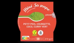 Picard Mini so soupe petit pois, courgette, coco, curry* Produits Nutri-Score B|Vegan
