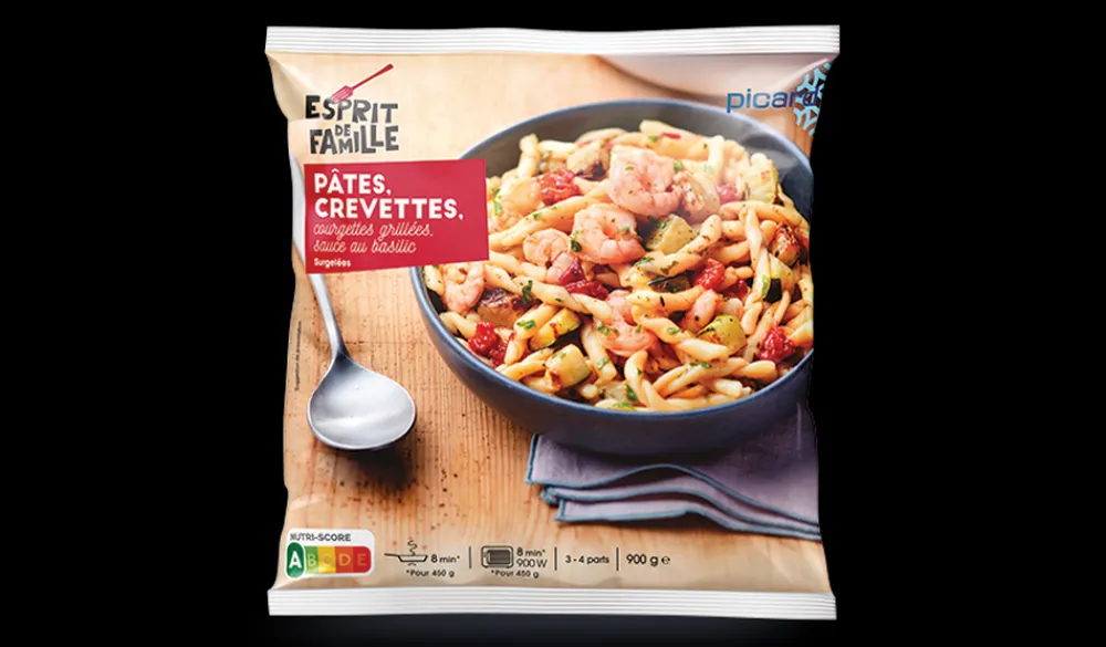 Picard Pâtes, crevettes, courgettes grillées, sauce au basilic*Enfant Produits Nutri-Score A|Plats Spécial Enfants