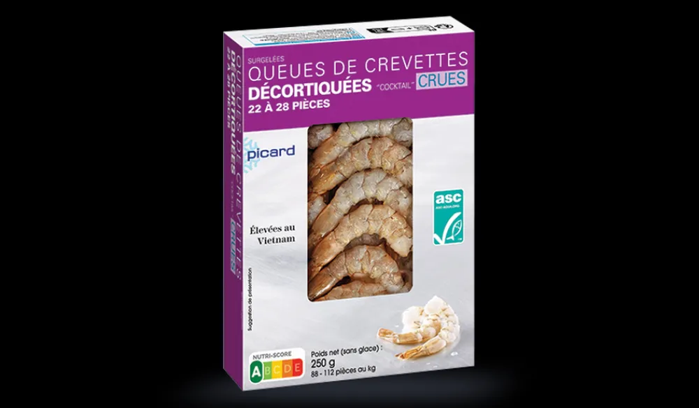 Picard Queues crevettes crue ASC, Honduras ou Vietnam* Produits Nutri-Score A|Crevettes, Langoustes, Autres Crustacés