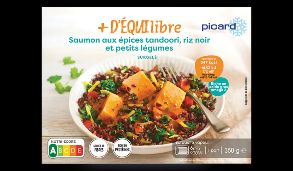 Picard Saumon aux épices tandoori, riz noir* Gamme Plus D'Équilibre|Produits Nutri-Score A