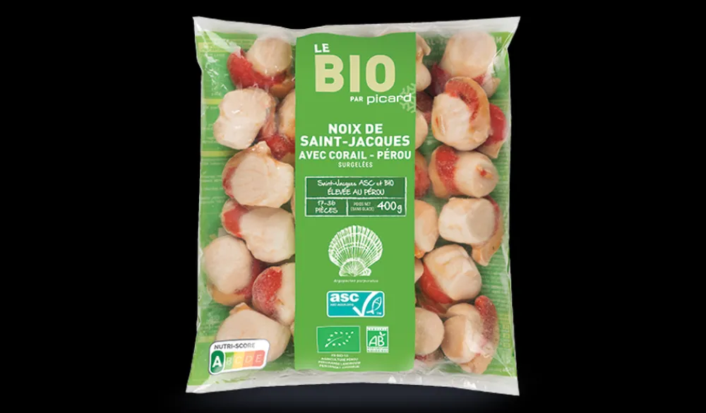 Picard St-Jacques Argopecten a/corail Pérou ASC bio* Produits Nutri-Score A|Fruits De Mer Bio Et Labellisés